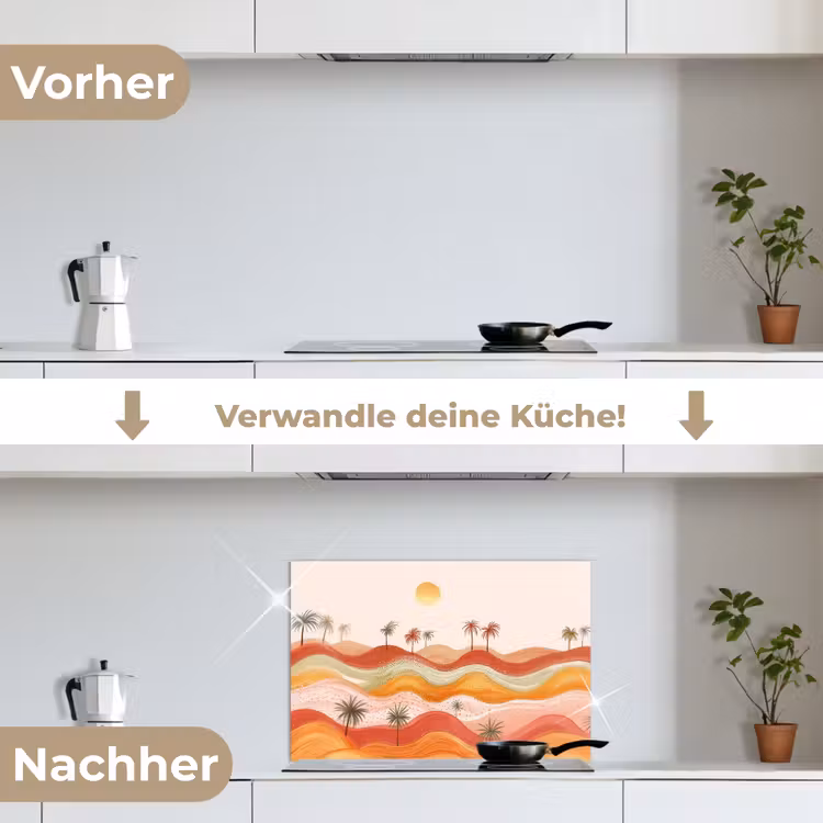 Spritzschutz Küche - Abstrakte Landschaft - Palmen - Farbenfroh — 7