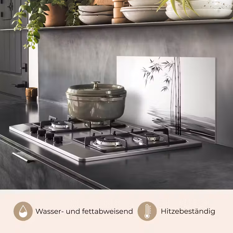 Spritzschutz Küche - Bambusstämme - Wasser - Minimalistisch - Weiß — 2