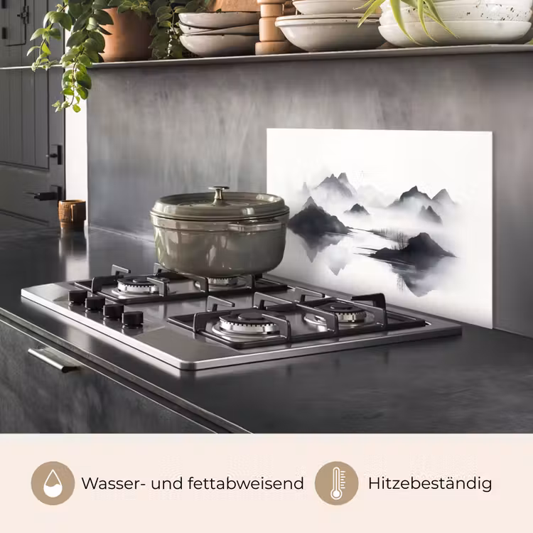 Spritzschutz Küche - Berge - Neblig - Wasser - Weiß — 2