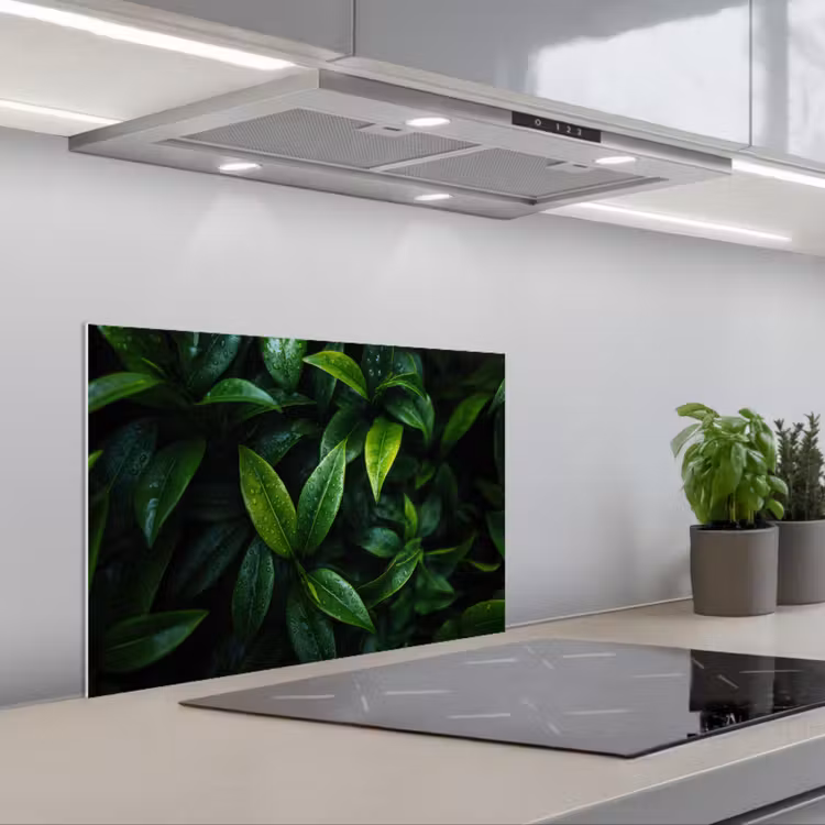 Spritzschutz Küche - Blätter - Regentropfen - Licht - Grün — 1