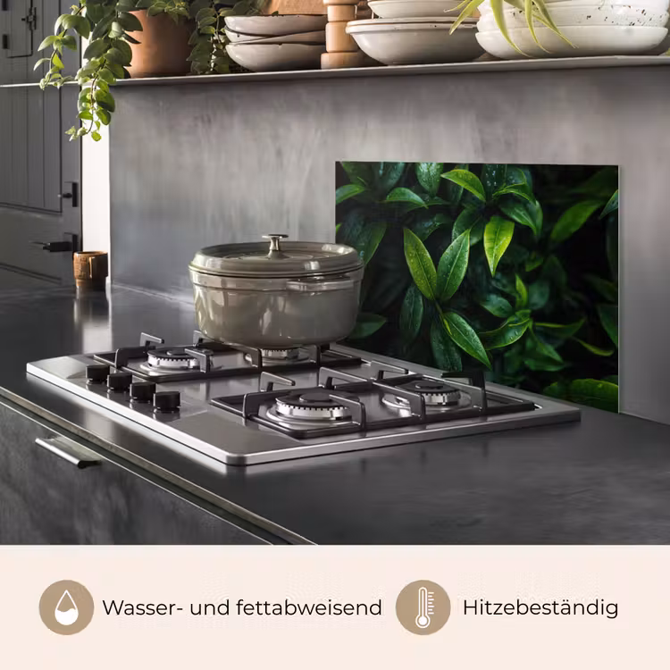 Spritzschutz Küche - Blätter - Regentropfen - Licht - Grün — 2
