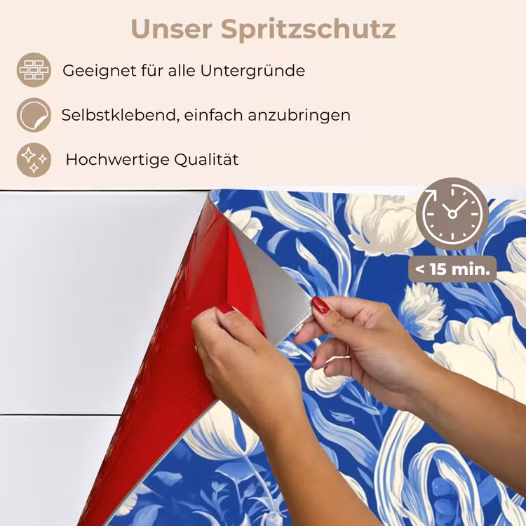 Spritzschutz Küche - Blumen - Delfter Blau - Muster - Tulpe — 4