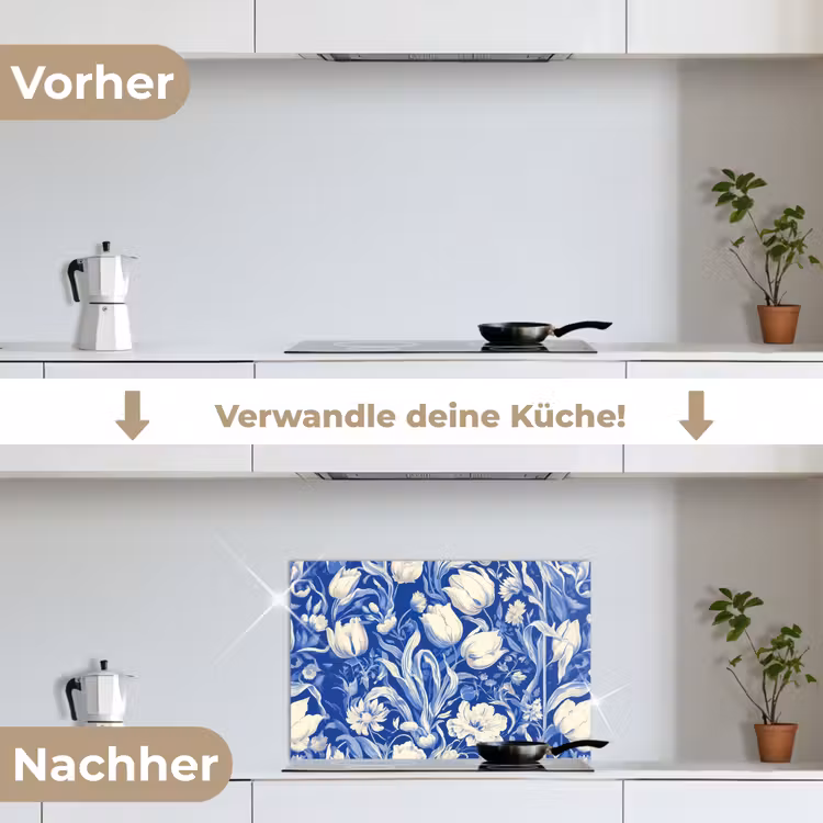Spritzschutz Küche - Blumen - Delfter Blau - Muster - Tulpe — 7