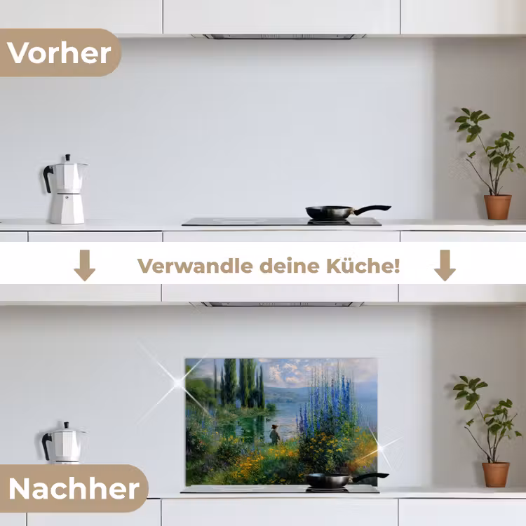 Spritzschutz Küche - Blumen - See - Bergen - Grün — 7