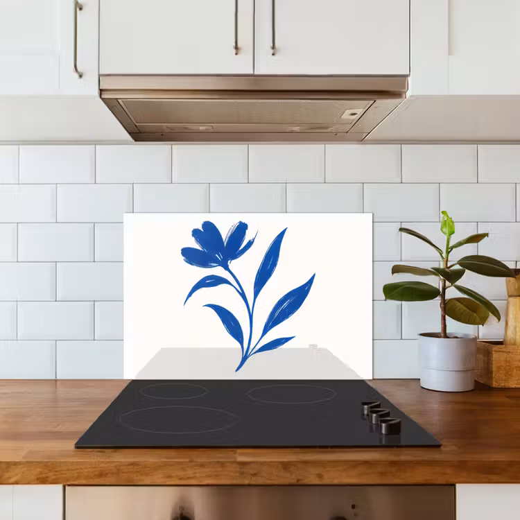 Spritzschutz Küche - Blume - Blütenblätter - Minimalistisch - Blau — 3