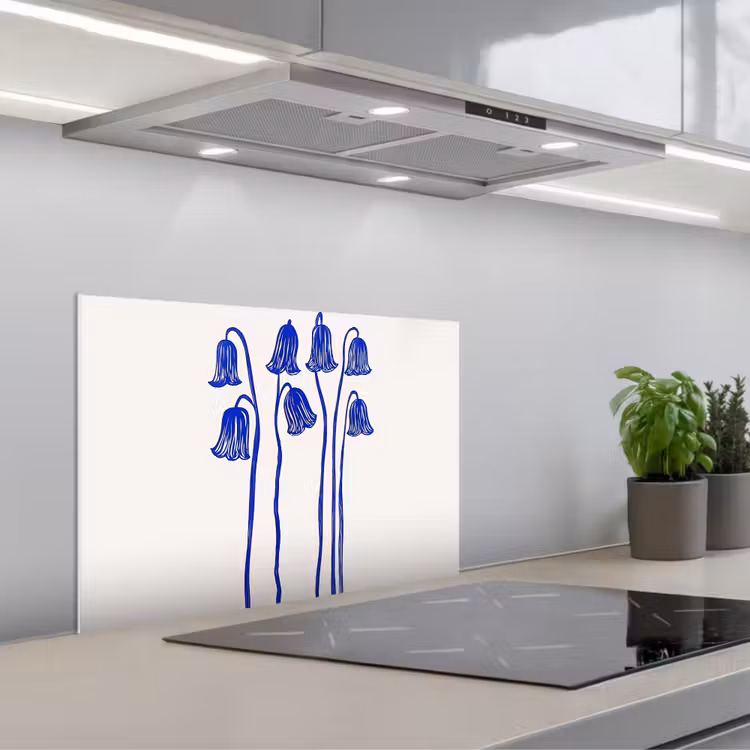 Spritzschutz Küche - Blumen - Blau - Linien - Blütenblätter — 1