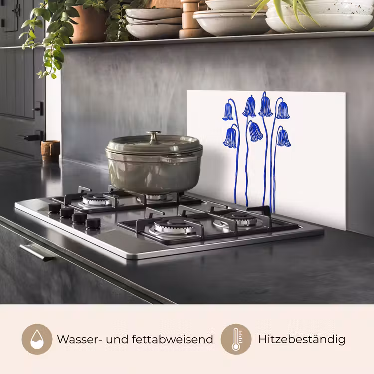 Spritzschutz Küche - Blumen - Blau - Linien - Blütenblätter — 2