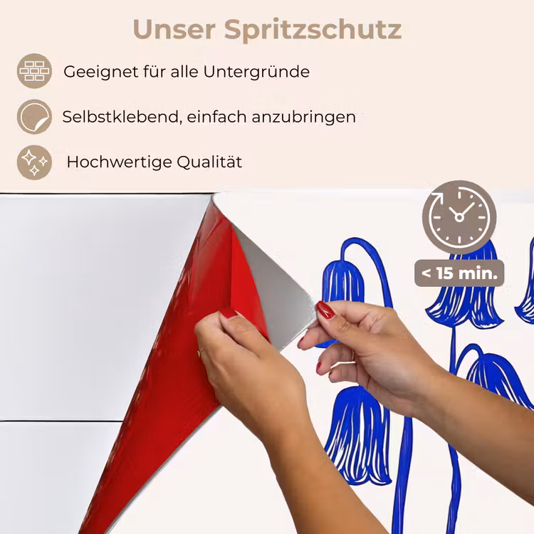 Spritzschutz Küche - Blumen - Blau - Linien - Blütenblätter — 4