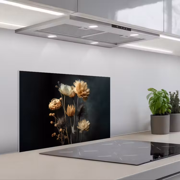 Spritzschutz Küche - Blumenstrauß - Blumen - Licht - Schwarz — 1