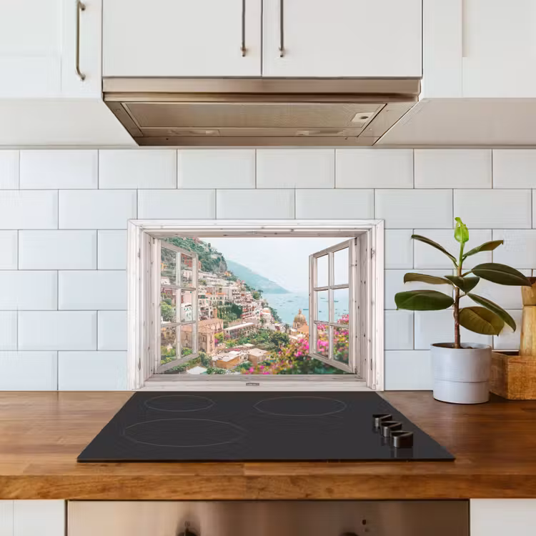 Spritzschutz Küche - Ausblick - Italien - Blumen - Meer - Küste - Stadt - Berge — 3