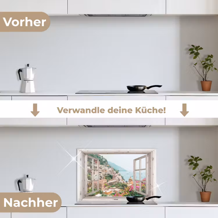 Spritzschutz Küche - Ausblick - Italien - Blumen - Meer - Küste - Stadt - Berge — 7