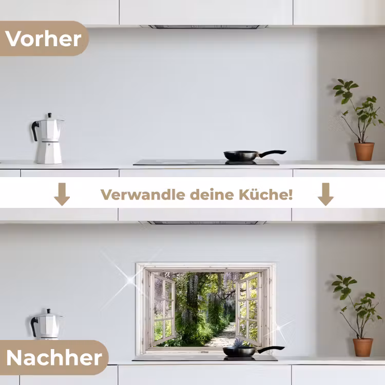 Spritzschutz Küche - Blick auf den Wisteria-Garten — 7