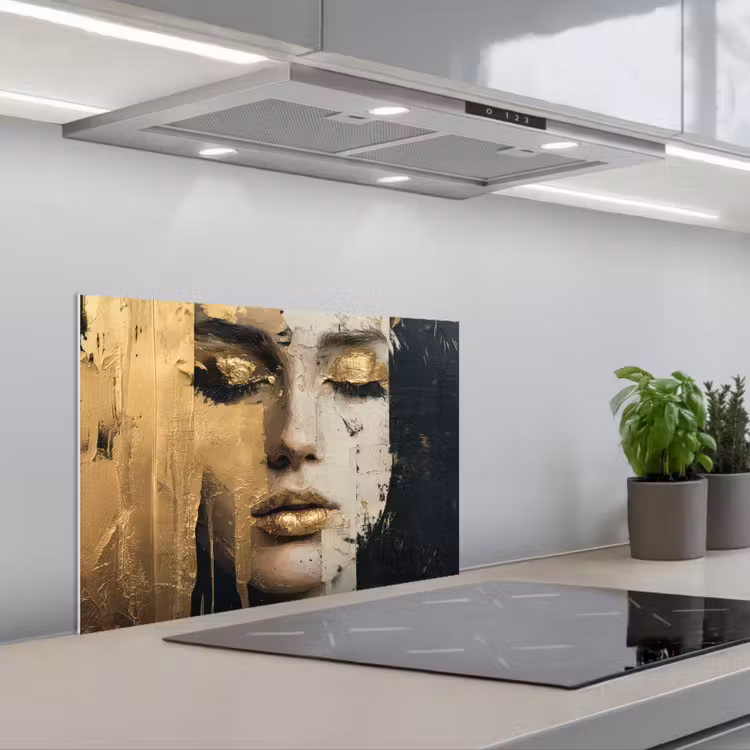 Spritzschutz Küche - Abstrakt - Gold - Gesicht - Lippen — 1