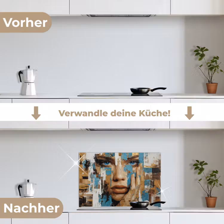 Spritzschutz Küche - Abstrakt - Pinselstriche - Blau - Gesicht — 7