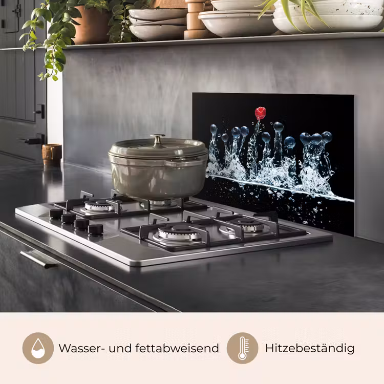 Spritzschutz Küche - Beeren - Wasser - Schwarz - Obst - Himbeere — 2