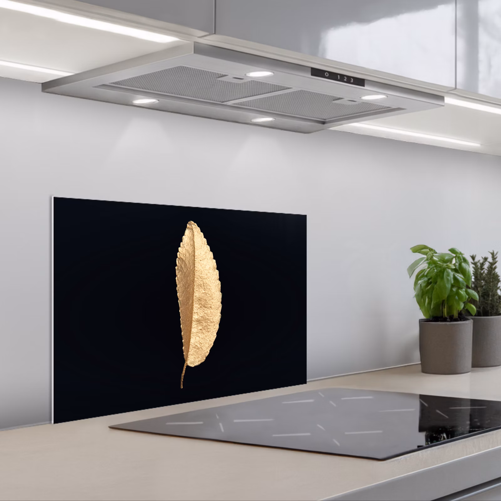 Spritzschutz Küche - Blätter - Schwarz und Gold - Luxus - Chic - Natur — 1