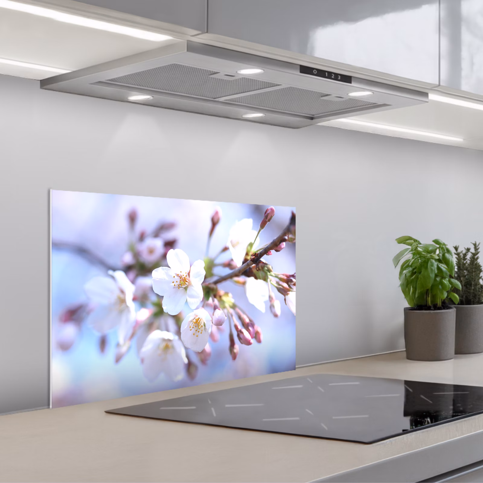 Spritzschutz Küche - Blumen - Sakura - Zweig - Blütendolden — 1