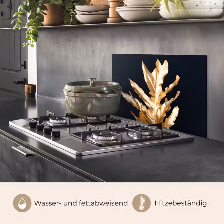 Spritzschutz Küche - Blätter - Gold - Herbst - Natur - Luxus — 2