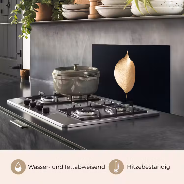 Spritzschutz Küche - Blätter - Gold - Schwarz - Pflanzen - Luxus — 2