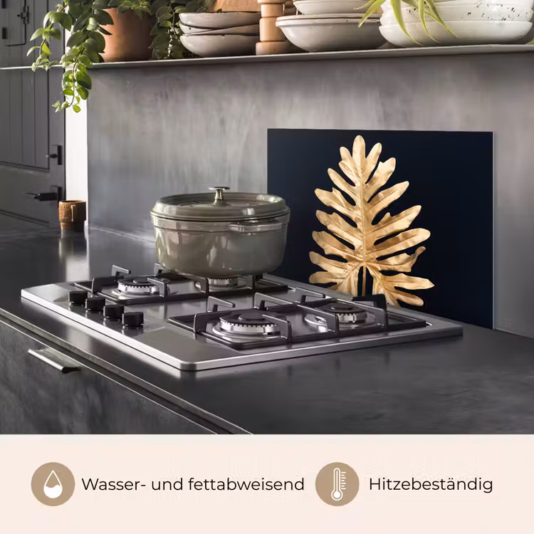 Spritzschutz Küche - Blätter - Herbst - Gold - Schwarz - Natur - Luxus — 2
