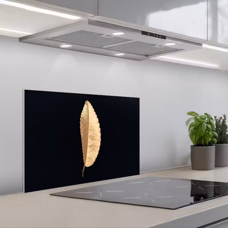 Spritzschutz Küche - Blätter - Schwarz und Gold - Luxus - Chic - Natur — 1