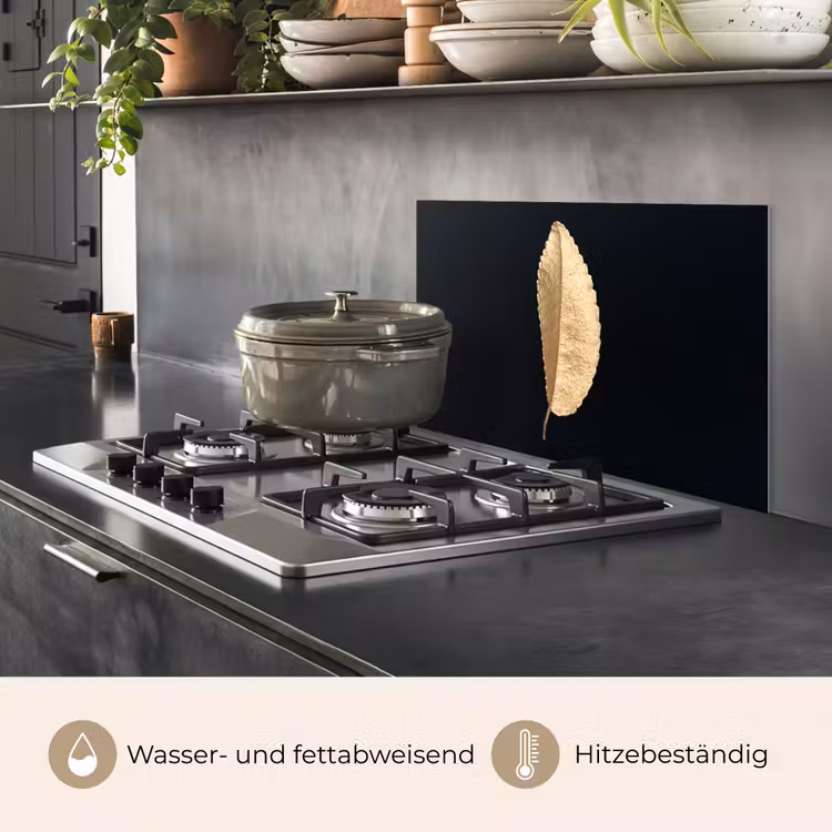 Spritzschutz Küche - Blätter - Schwarz und Gold - Luxus - Chic - Natur — 2