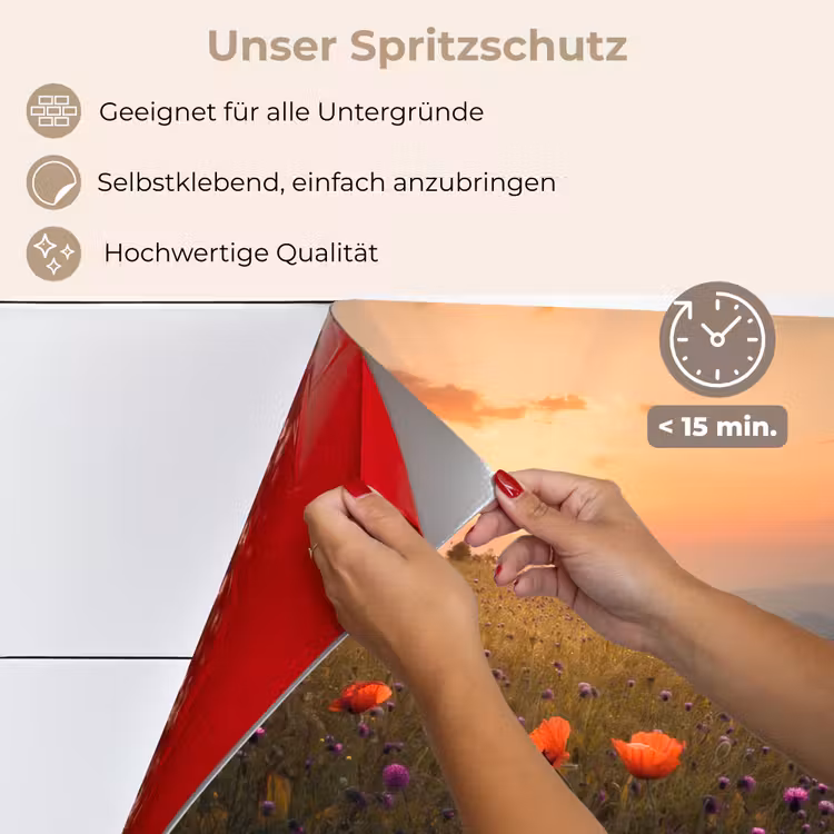Spritzschutz Küche - Blumenfeld - Gras - Pflanzen - Sonnenuntergang - Orange — 4