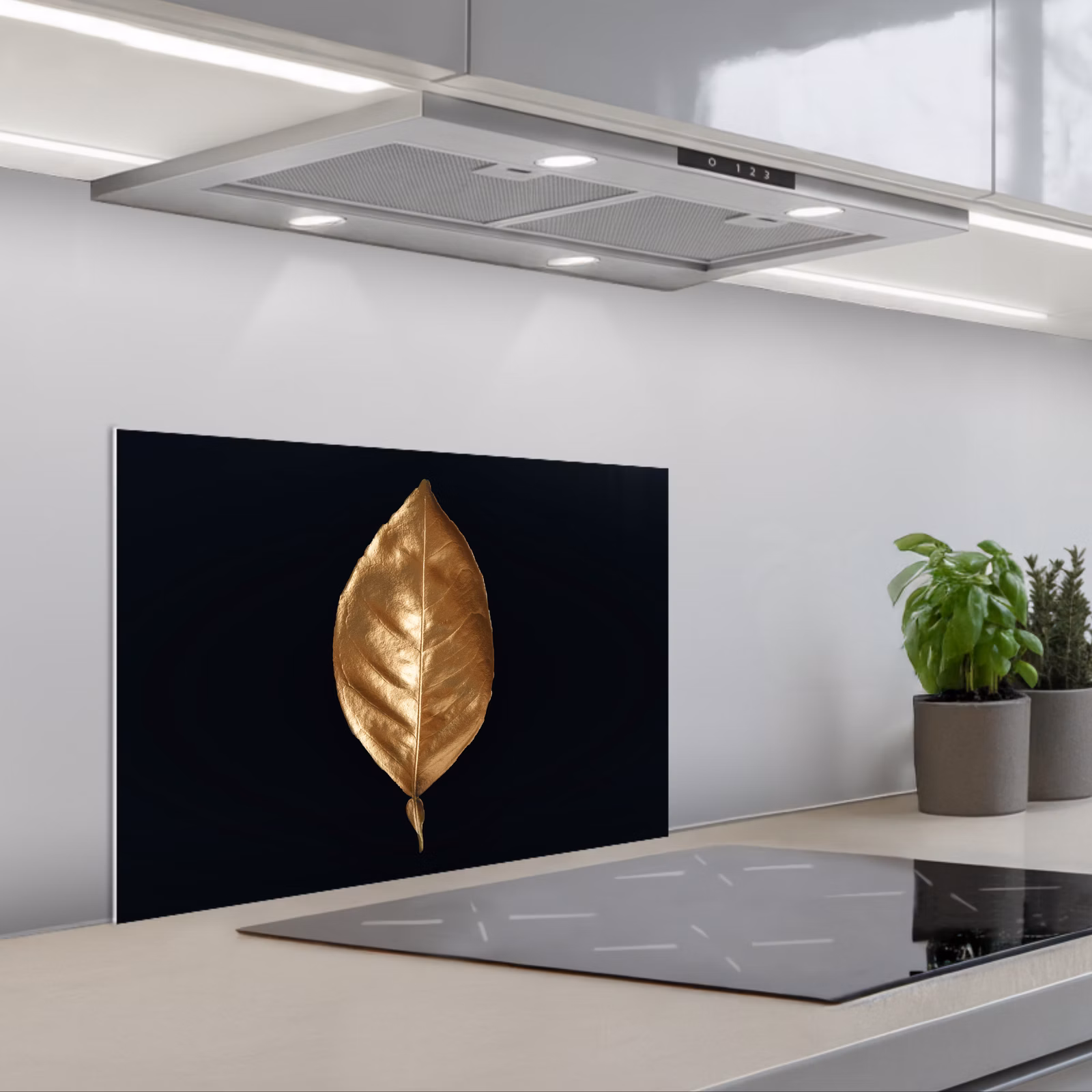 Spritzschutz Küche - Blätter - Chic - Gold - Pflanzen - Schwarz — 1