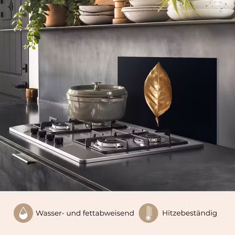Spritzschutz Küche - Blätter - Chic - Gold - Pflanzen - Schwarz — 2