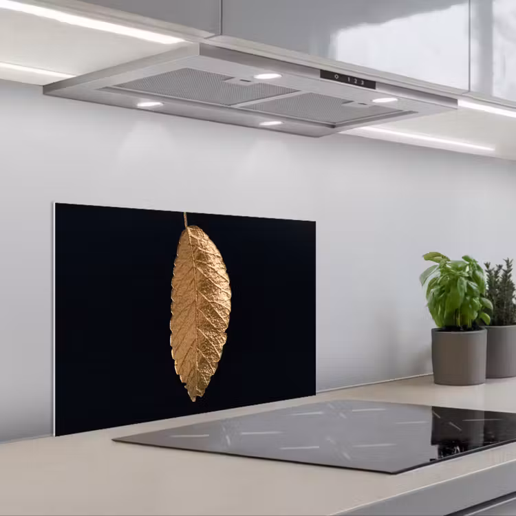 Spritzschutz Küche - Blätter - Schwarz - Gold - Luxus - Natur — 1
