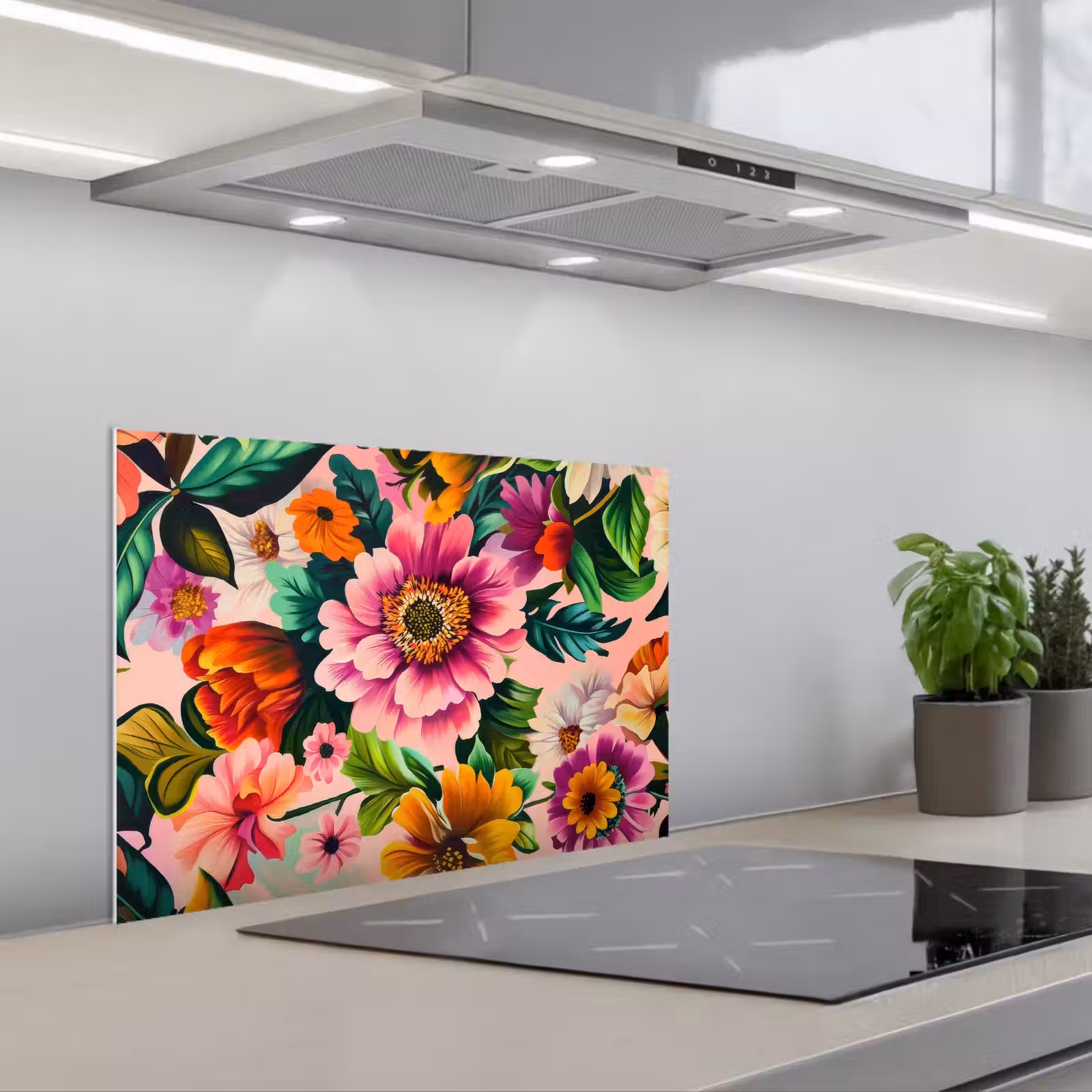 Spritzschutz Küche - Blumen - Bunt - Rosa — 1