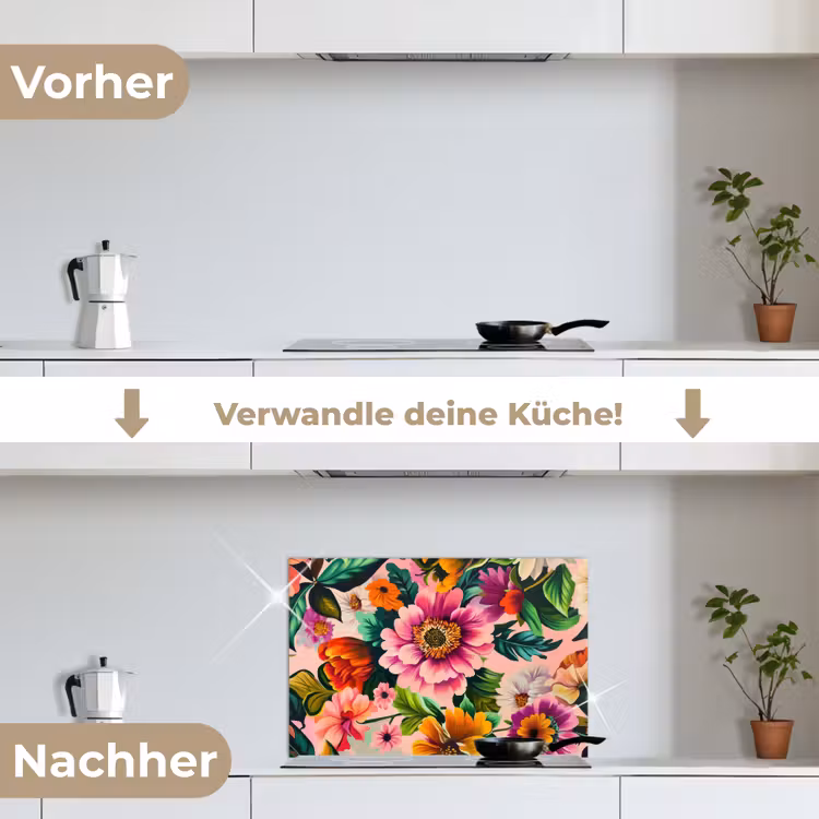 Spritzschutz Küche - Blumen - Bunt - Rosa — 7
