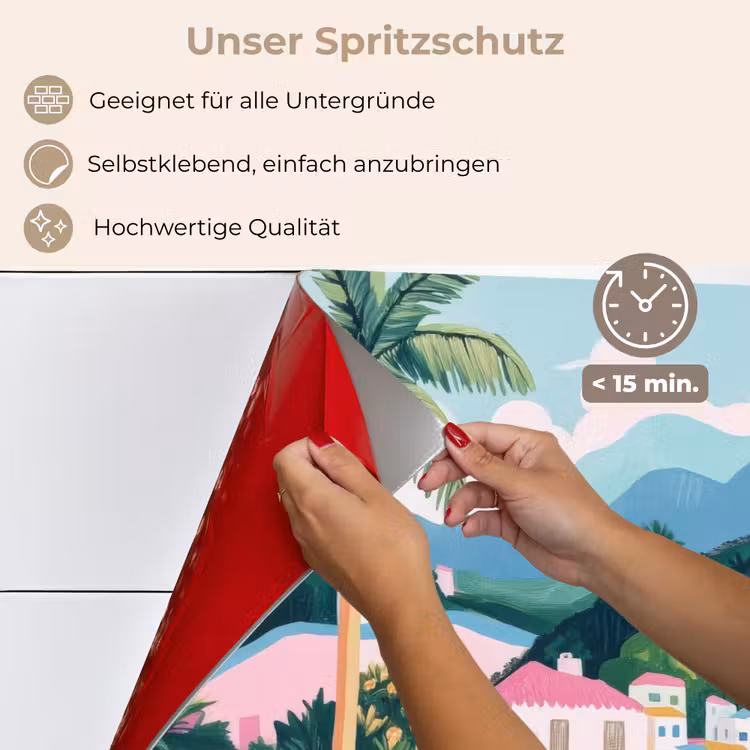 Spritzschutz Küche - Bunt - Häuser - Hügel - Rosa — 4