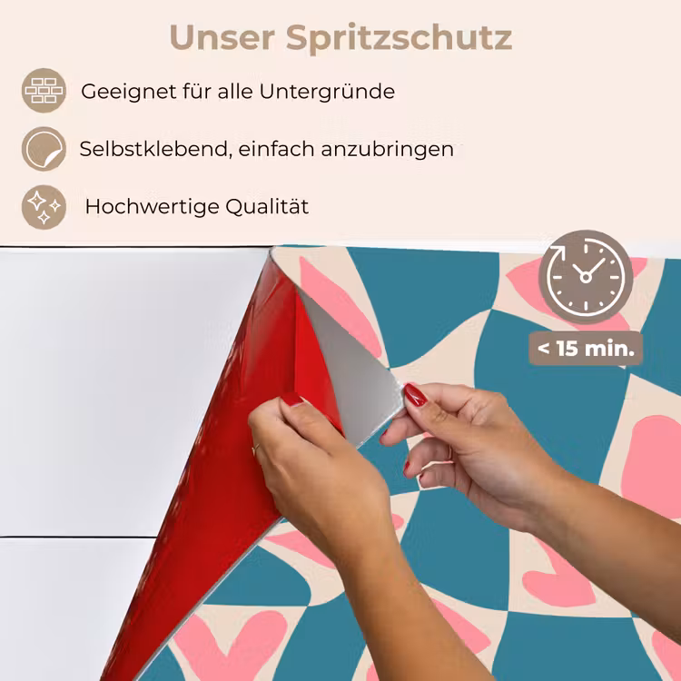 Spritzschutz Küche - Blau - Aufnäher - Herzen — 4