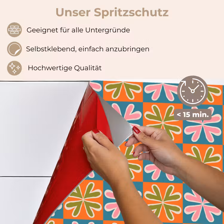 Spritzschutz Küche - Blumen - Retro - Gemustert - Farbenfroh — 4