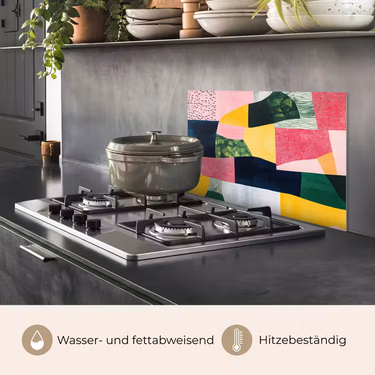 Spritzschutz Küche - Abstrakt - Rosa - Formen - Gelb — 2
