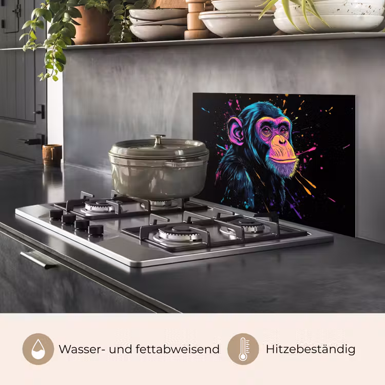 Spritzschutz Küche - Affe - Farbe - Neon - Farbe — 2