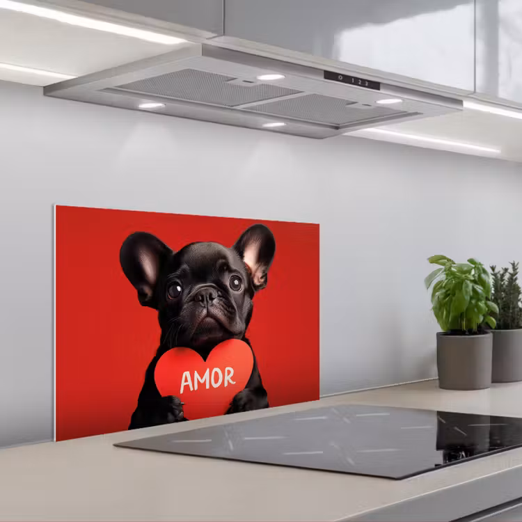 Spritzschutz Küche - Amor - Hund - Herz - Rot — 1