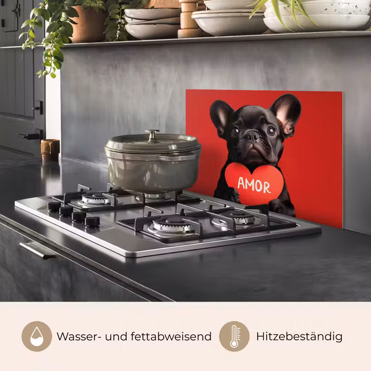 Spritzschutz Küche - Amor - Hund - Herz - Rot — 2