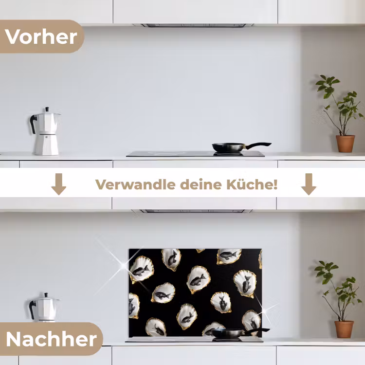 Spritzschutz Küche - Austern - Schwarz - Fisch - Gold — 7