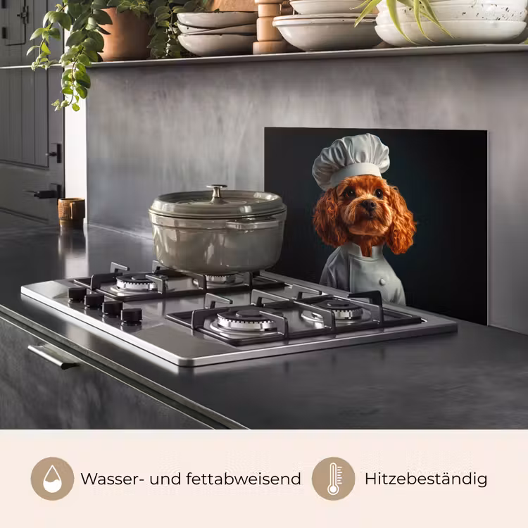 Spritzschutz Küche - Braun - Koch - Hund — 2