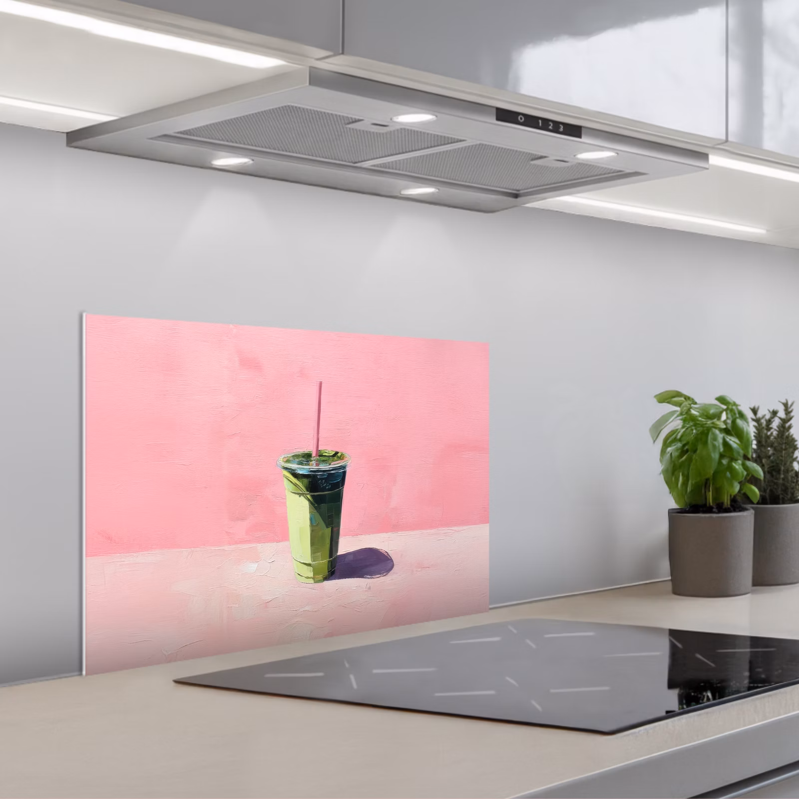 Spritzschutz Küche - Becher - Strohhalm - Minimalistisch - Grün — 1