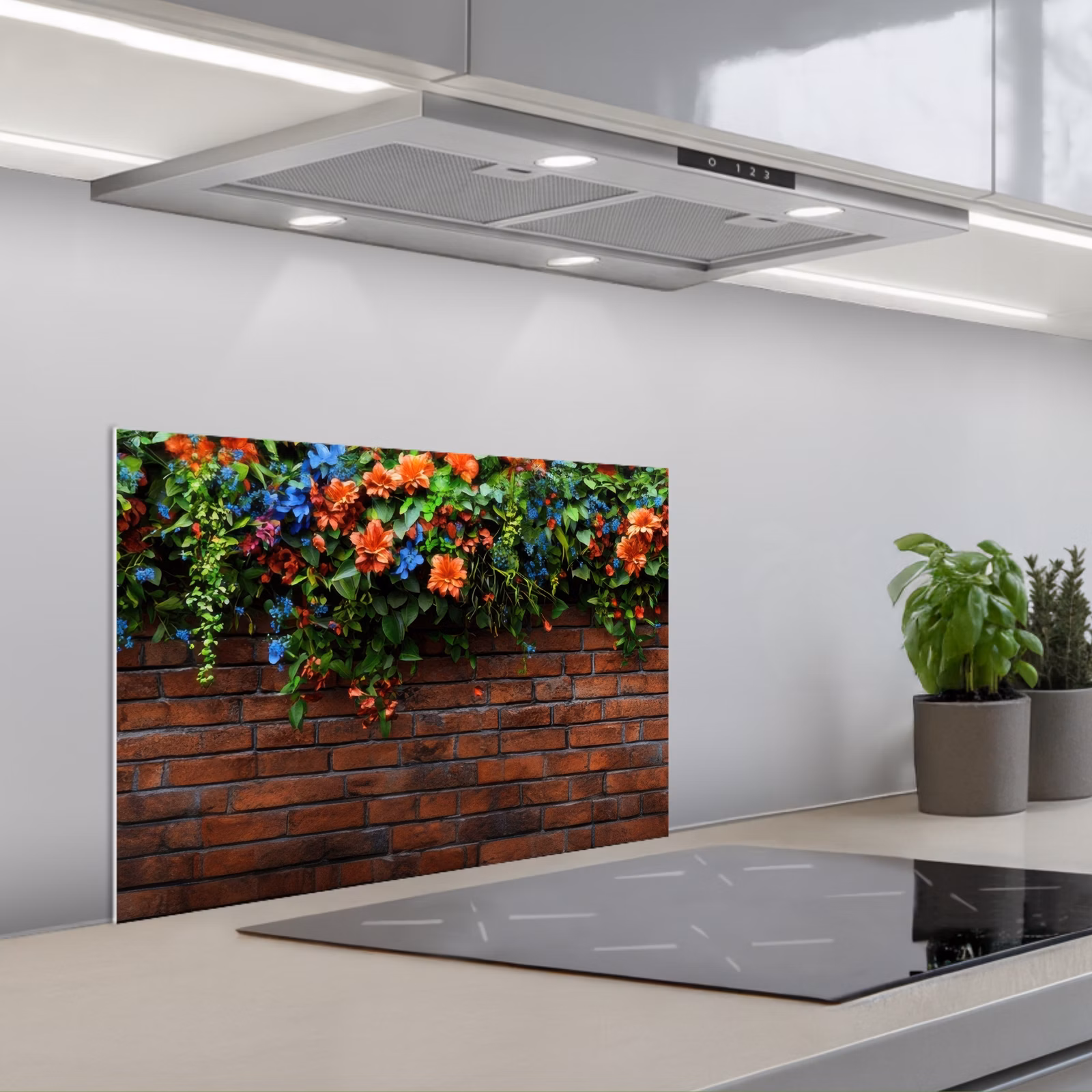 Spritzschutz Küche - Blumen - Wand - Grün - Orange — 1