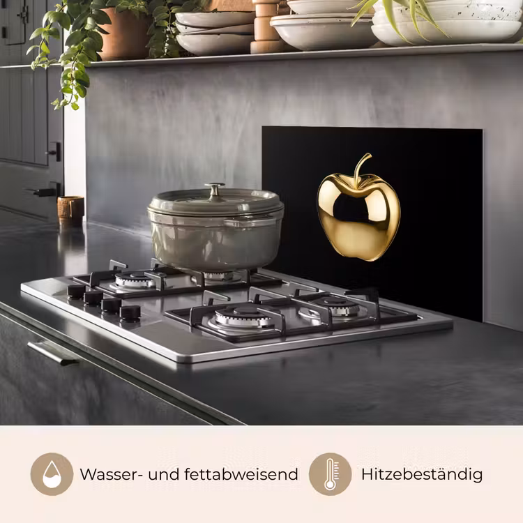 Spritzschutz Küche - Apfel - Gold - Chrom - Schwarz — 2