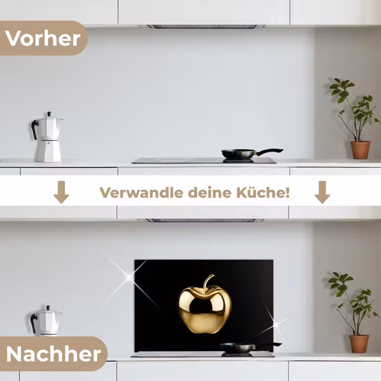 Spritzschutz Küche - Apfel - Gold - Chrom - Schwarz — 7