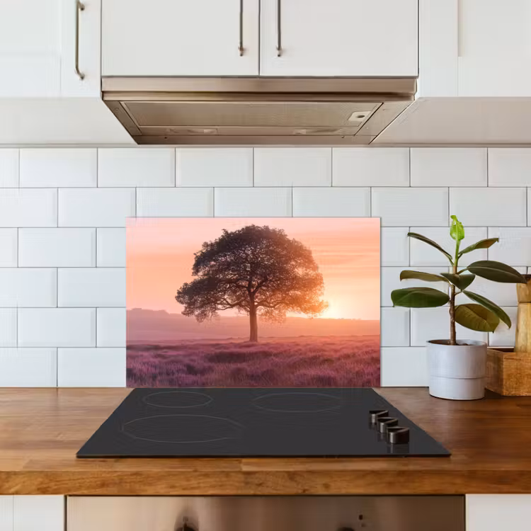 Spritzschutz Küche - Baum - Heidekraut - Sonnenaufgang — 3