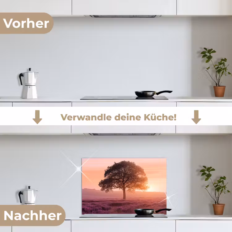 Spritzschutz Küche - Baum - Heidekraut - Sonnenaufgang — 7