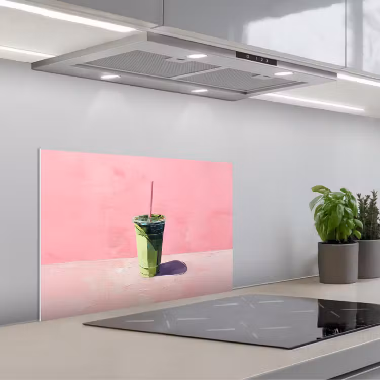 Spritzschutz Küche - Becher - Strohhalm - Minimalistisch - Grün — 1