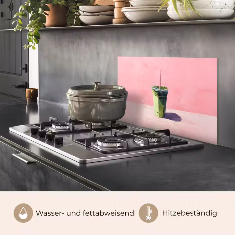 Spritzschutz Küche - Becher - Strohhalm - Minimalistisch - Grün — 2