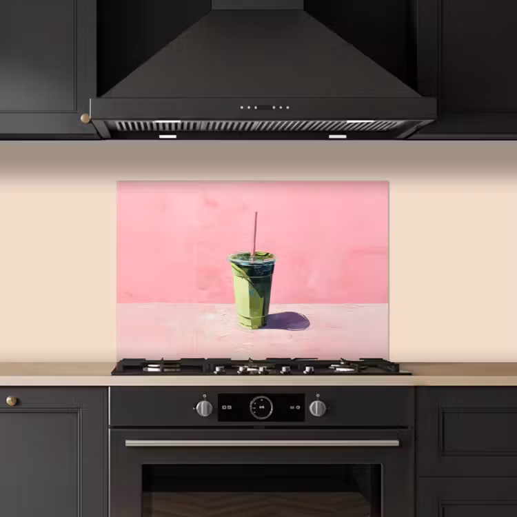 Spritzschutz Küche - Becher - Strohhalm - Minimalistisch - Grün — 5